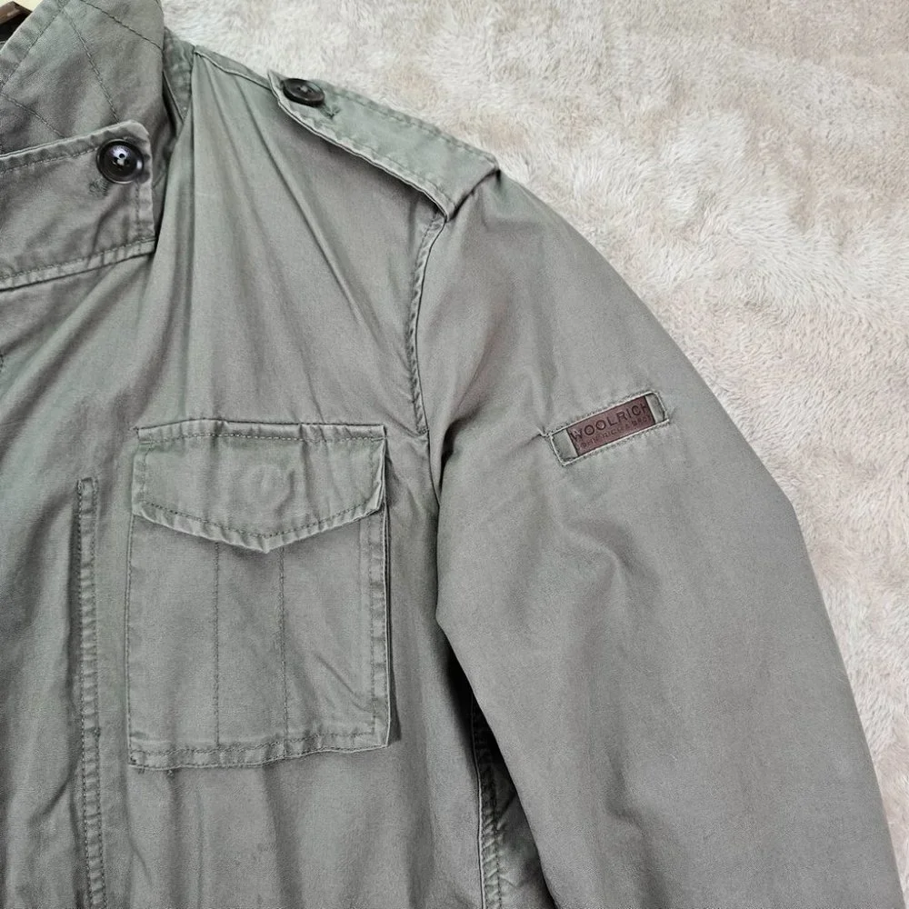 Woolrich Field Military Jacket Mens Sz M Green Buttons Long Sleeve Cargo Pockets - Picture 8 of 16